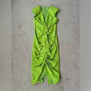 Badgley Mischka Collection Ruched Dress in Lime, Size 2